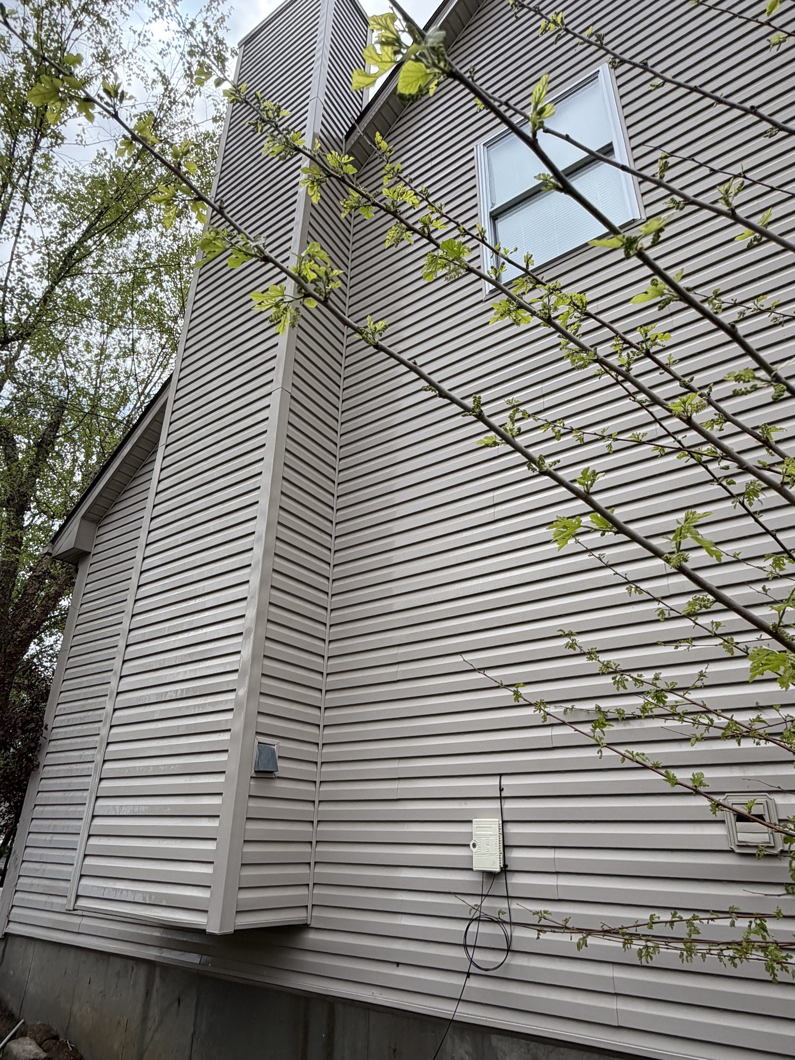 Tan vinyl siding cleaned after soft washing in Central Kentucky